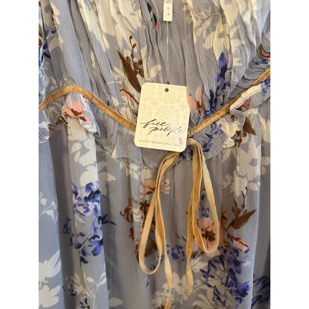 Free People Puff Sleeve Floral Mini Dress M NWT boho - Picture 3 of 10